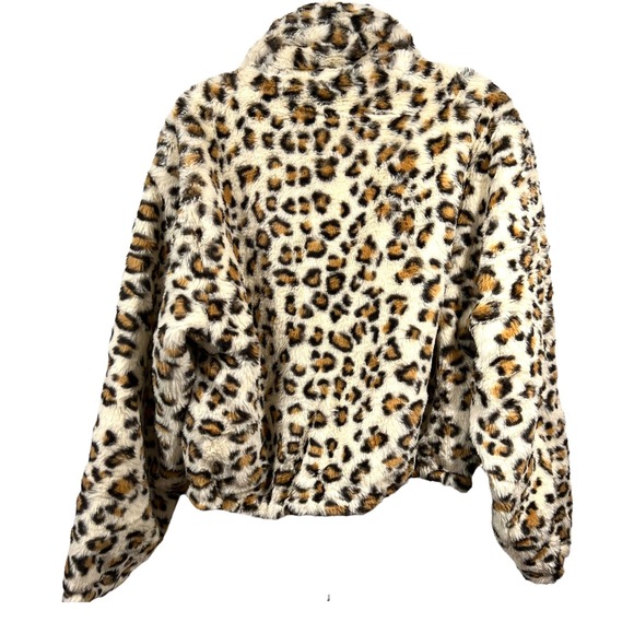 Victoria's Secret Know One Cares Faux Fur Cropped Jacket Animal Print Size Large - Picture 5 of 12